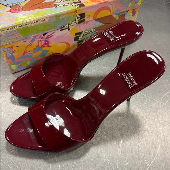Jeffrey Campbell Burgundy Patent Open-Toe Slide Heels - Picture 2 of 5